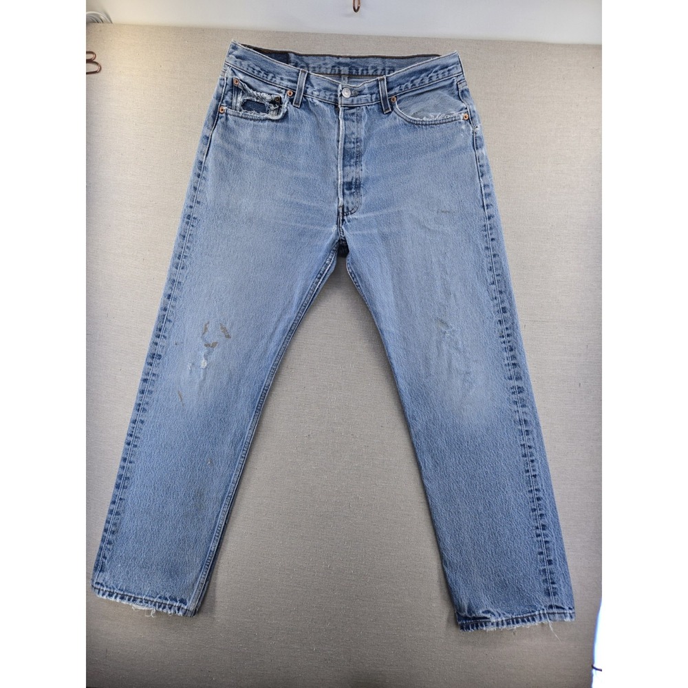 Vtg Levis 501xx Jeans Mens 36x34 Fits 33x30" Light Wash Distressed Made USA
